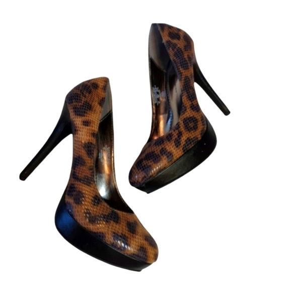 French Connection brown/black Animal print silhetto heels Office Siren Size 7 - Picture 1 of 10